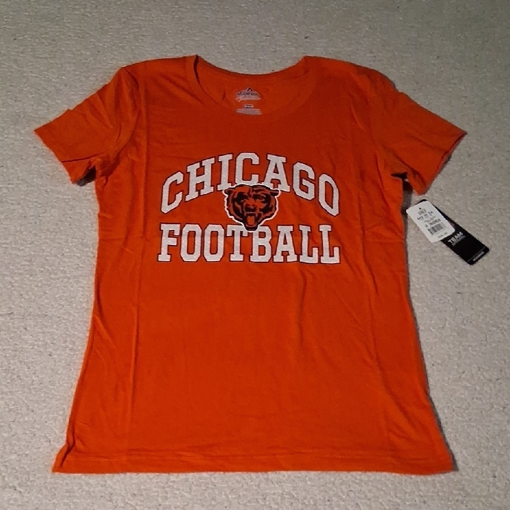 New Majestic Orange Chicago Football Tee